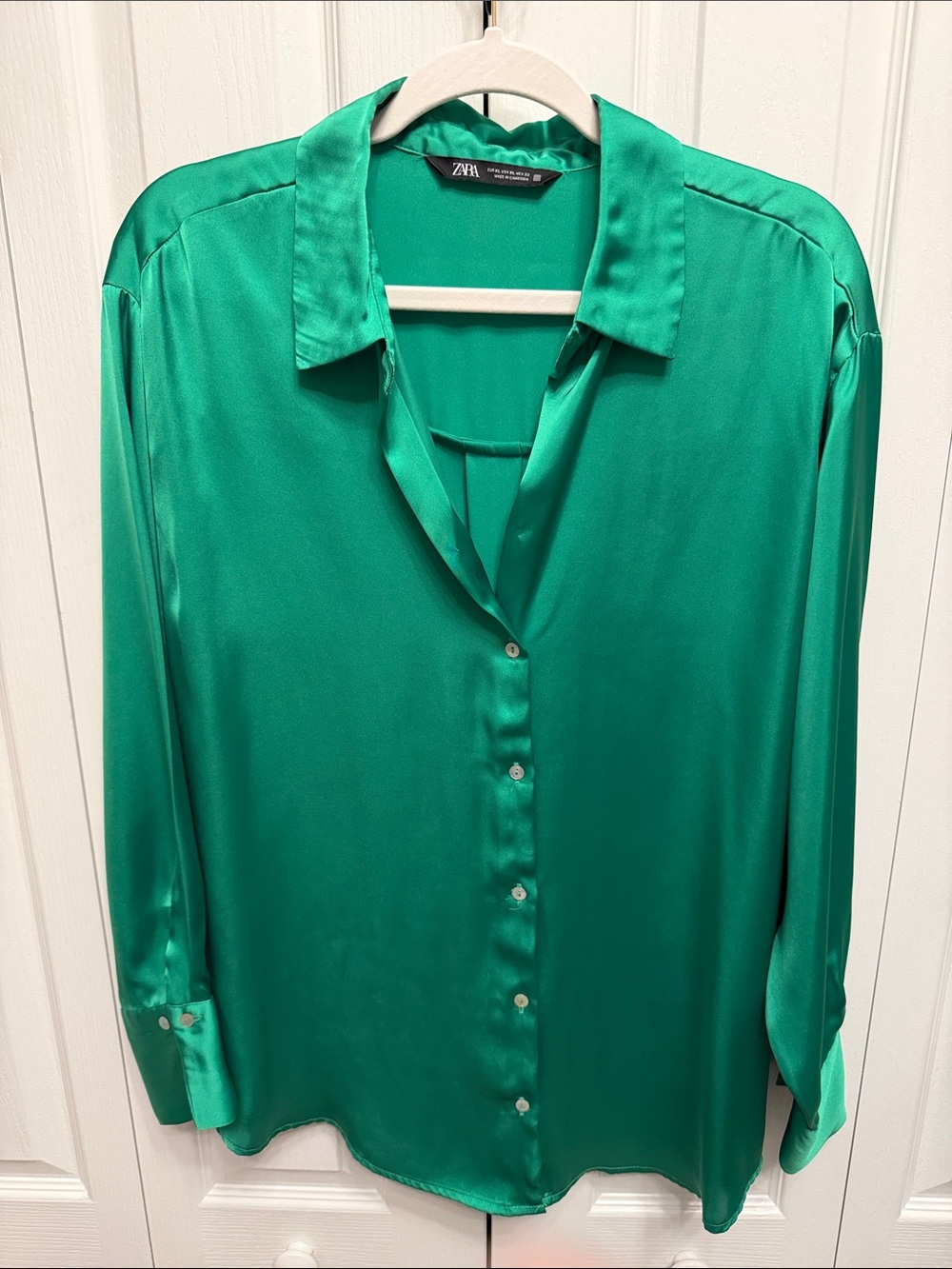Zara Vibrant Green Satin Button-Down Shirt